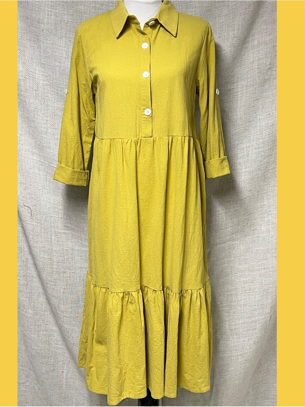 Mustard Yellow Tiered Shirt Dress - Women